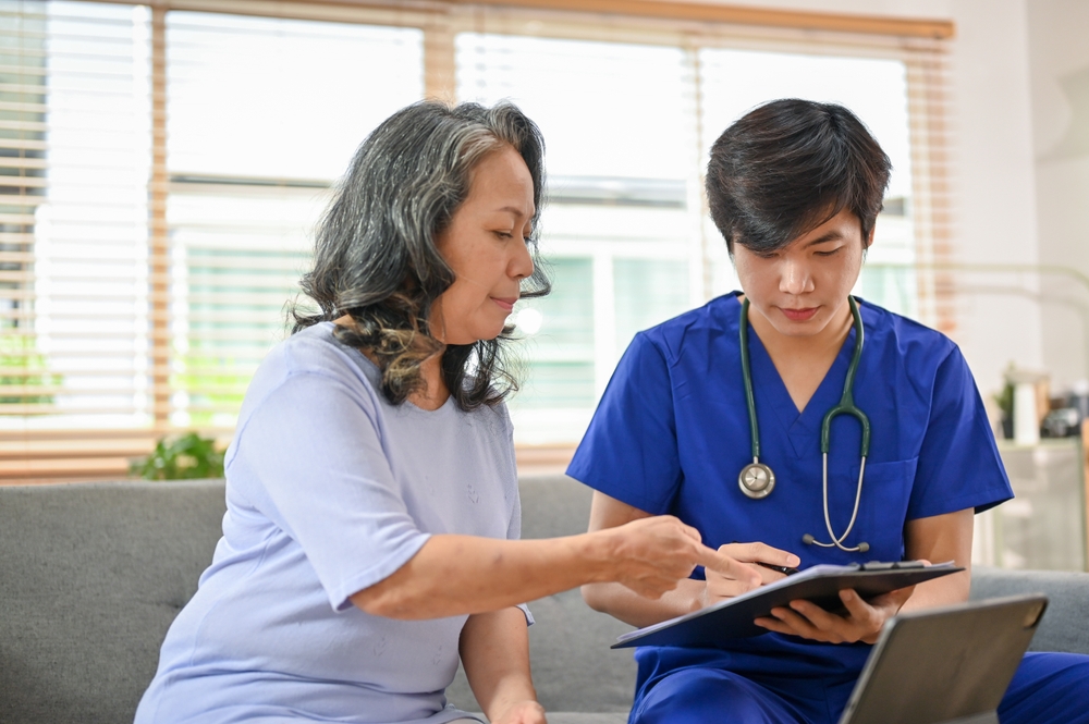 A,Sick,And,Serious,Retired,Old,Woman,Having,A,Medical A Sick And Serious Retired Old Woman Having A Medical