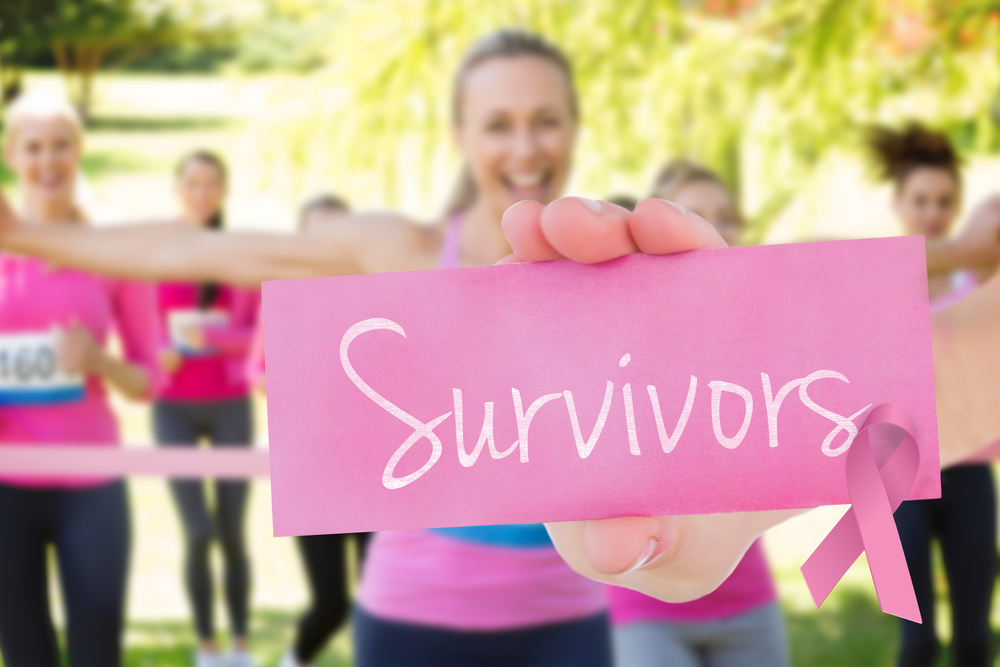 The Word Survivors And Young Woman Holding Blank Card Against