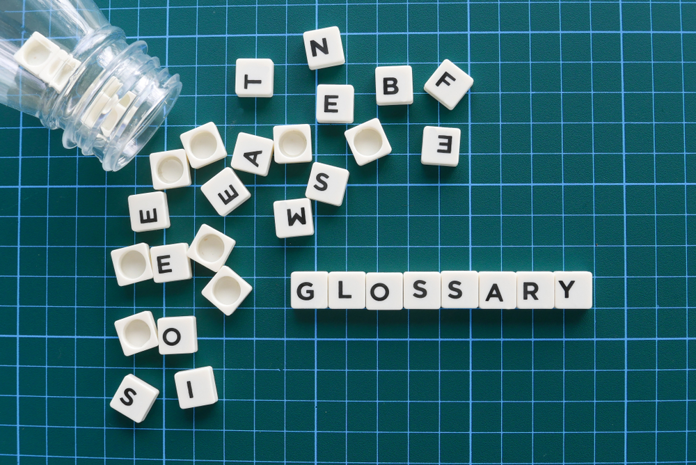 Glossary Word Made Of Square Letter Word Green Background.