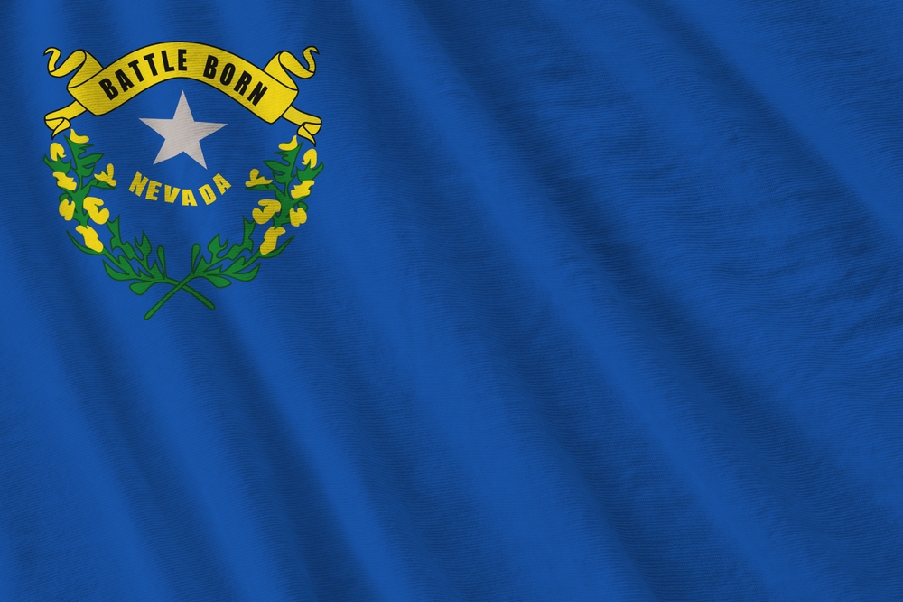 Nevada,Us,State,Flag,With,Big,Folds,Waving,Close,Up Nevada Us State Flag With Big Folds Waving Close Up
