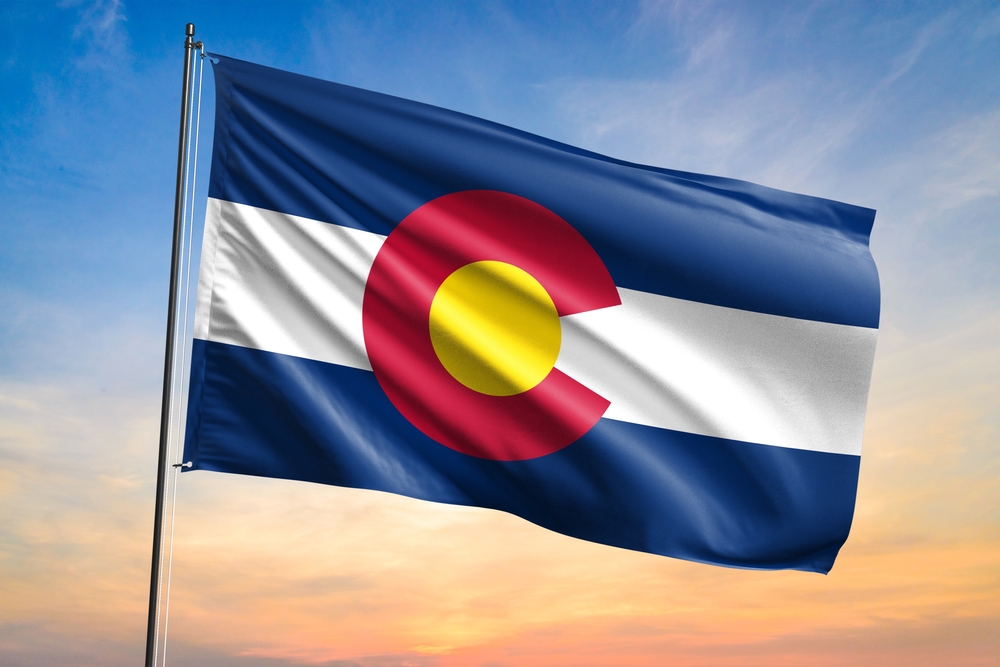 Flag,Of,Colorado,Waving,Flag,On,Sunset,View Flag Of Colorado Waving Flag Sunset View