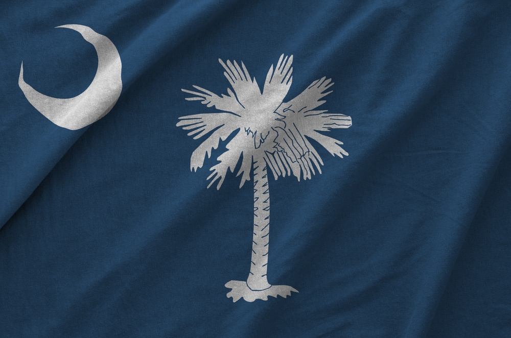 South,Carolina,Us,State,Flag,Depicted,On,Folded,Wavy,Fabric South Carolina Us State Flag Depicted Folded Wavy Fabric