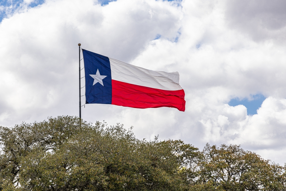 Lockhart Texas United States. The Texas State Flag Blowing In